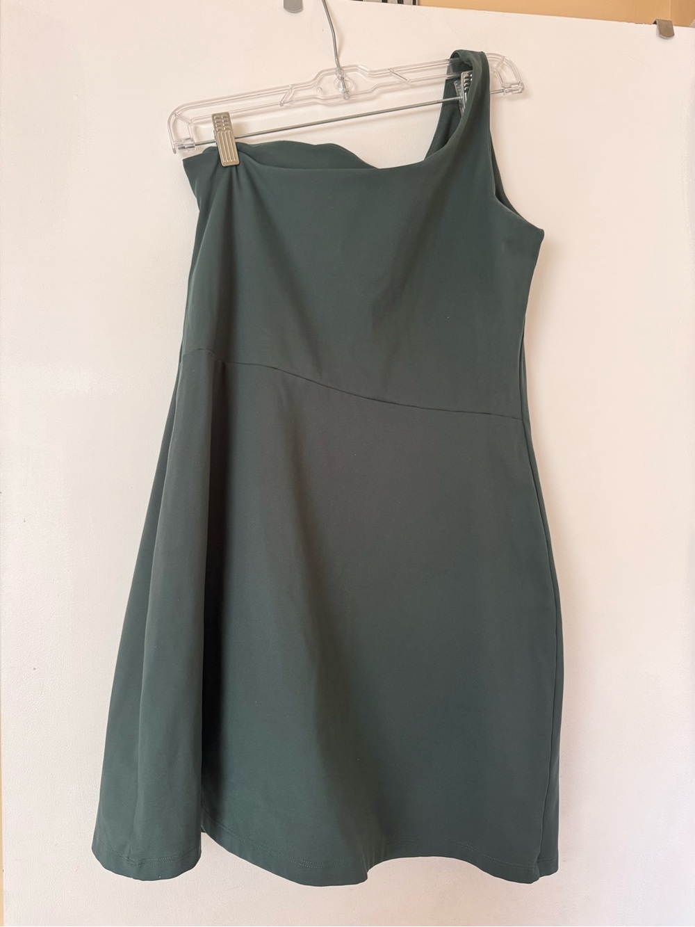 Girlfriend Collective Women’s One-Shoulder Dark Green A-Line Workout Dress
